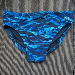 TYR Blue and Black Swim Trunks Performance Design